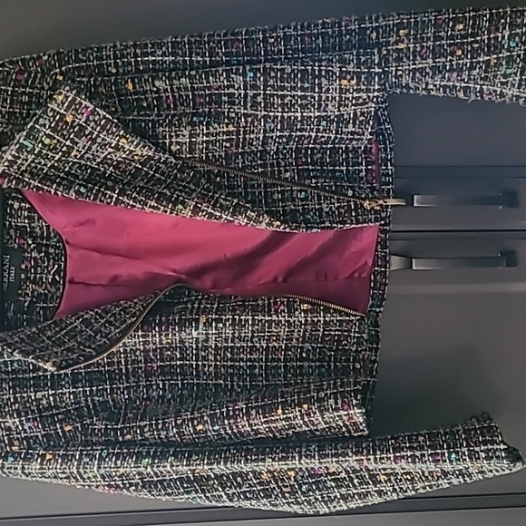 Women's jacket tweed cropped gray with Teal and purple accents - Picture 2 of 10
